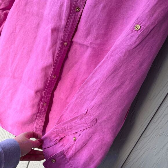 Lauren Ralph Lauren Pink Linen Button-Down Shirt XL Valentine - Picture 5 of 7